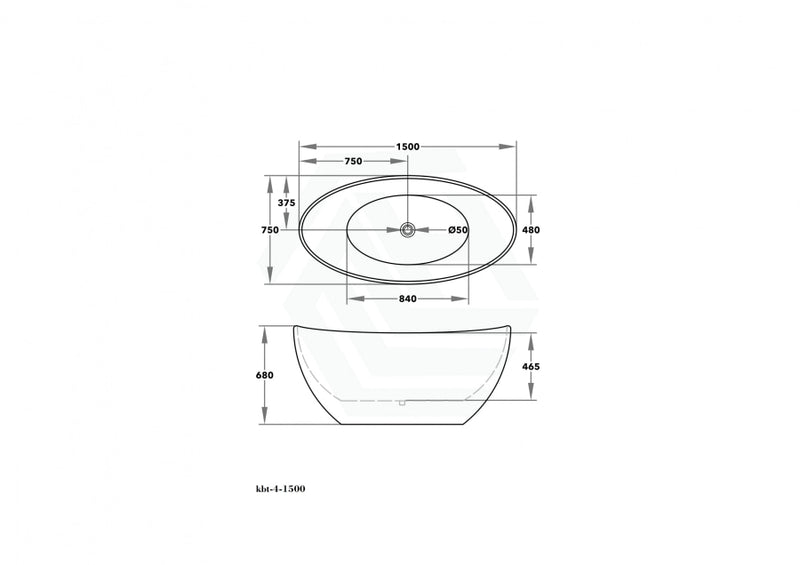 1500/1660Mm Evie Gloss Black & White Oval Freestanding Bathtub Acrylic No Overflow 1500Mm