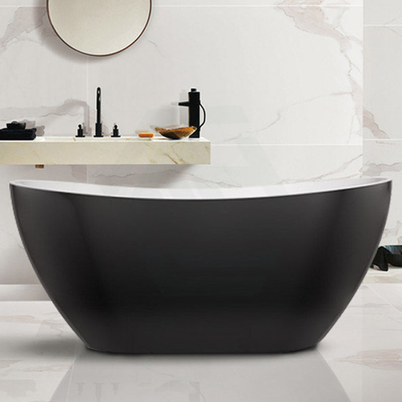 1500/1660Mm Evie Gloss Black & White Oval Freestanding Bathtub Acrylic No Overflow