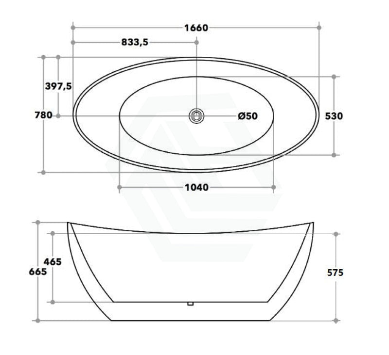1500/1660Mm Evie Gloss Black & White Oval Freestanding Bathtub Acrylic No Overflow 1660Mm