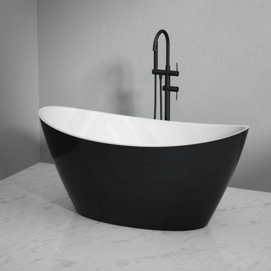 1500/1660mm Evie Gloss Black White Oval Freestanding Bathtub