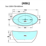 1500/1660mm Evie Oval Bathtub Freestanding Acrylic Matt White No Overflow 1500mm