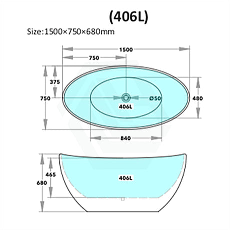 1500/1660mm Evie Oval Bathtub Freestanding Acrylic Matt White No Overflow 1500mm