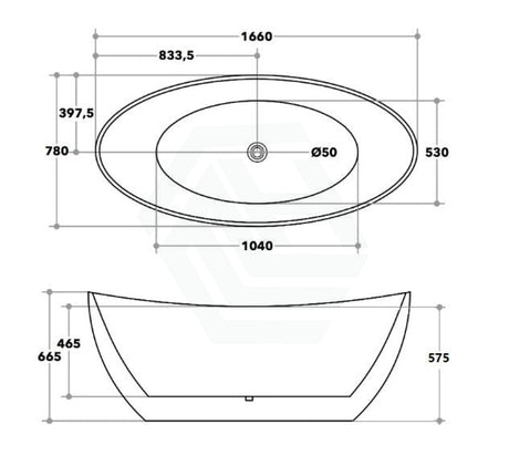 1500/1660mm Evie Oval Bathtub Freestanding Acrylic Matt White No Overflow 1660mm
