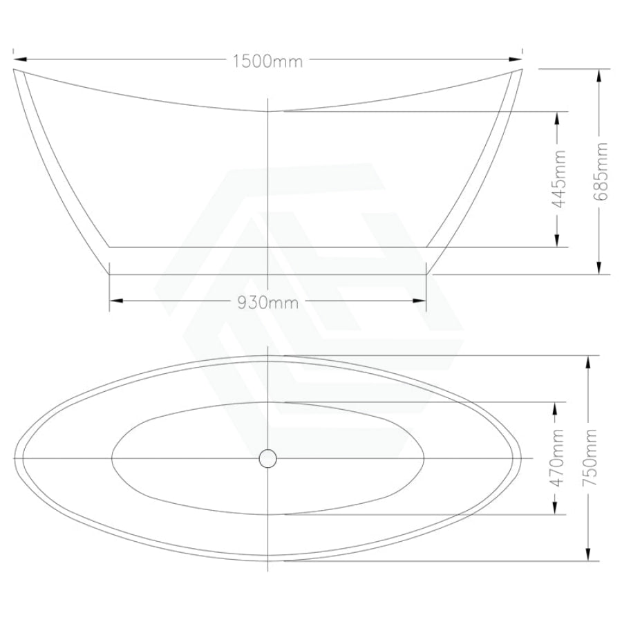 1500/1700mm Aurora Bathtub Freestanding Acrylic Gloss White No Overflow 1500mm