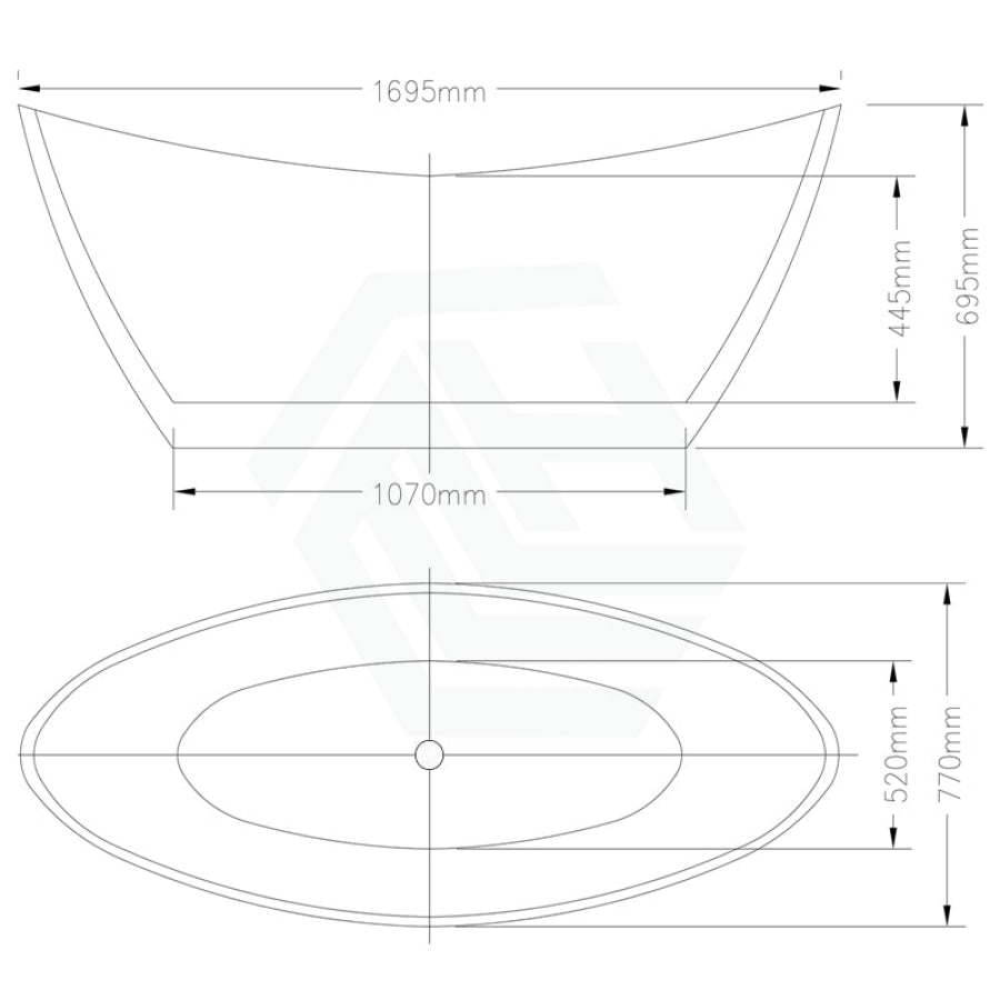 1500/1700mm Aurora Bathtub Freestanding Acrylic Gloss White No Overflow 1700mm
