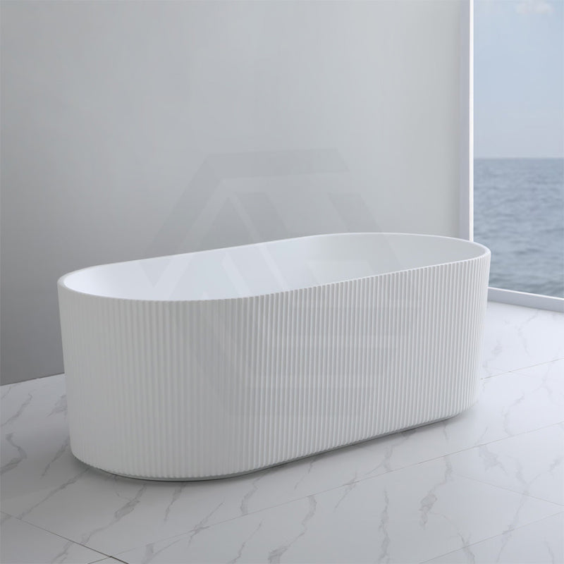 1500/1700Mm Ceto Ally Groove Oval Bathtub Freestanding Acrylic Matt White No Overflow Bathtubs