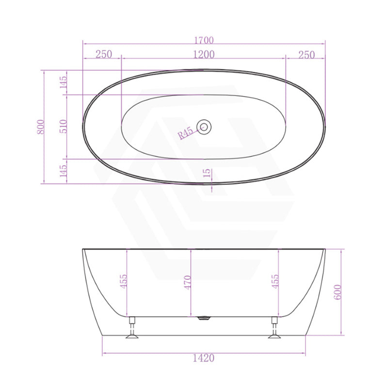 Delta Matt White Bathtub With Super Slim Edge 1700*800*600 (290L) Bathtubs