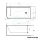 1500/1700mm Ellie Bathtub Right Corner Back Acrylic Gloss White No Overflow 1500mm