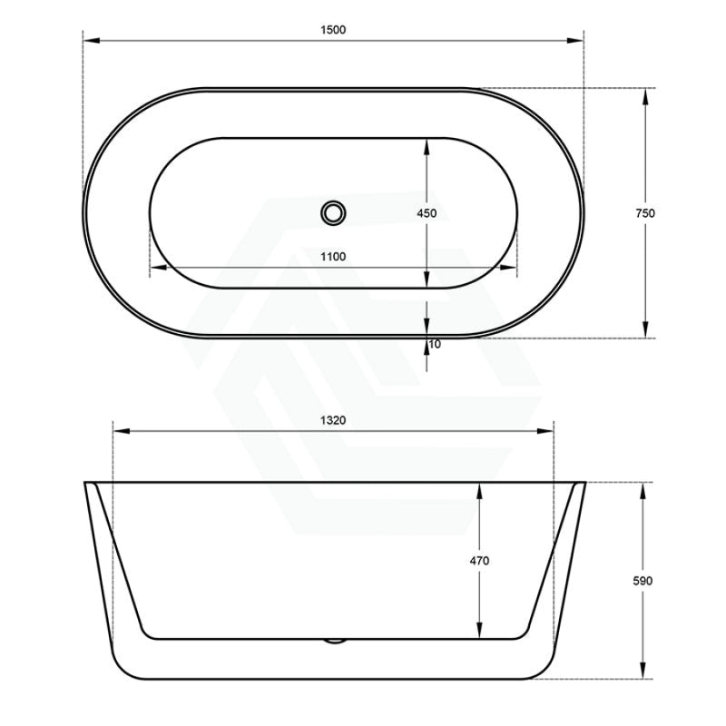 1700Mm Ultra-Slim Bathtub Oval Freestanding Gloss White Acrylic No Overflow Bathtubs