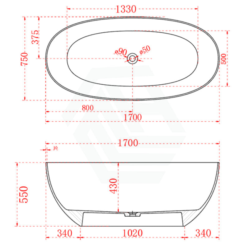 1500/1700Mm Noto Transparent Oval Shape Freestanding Bathtub Custom Colours No Overflow None /