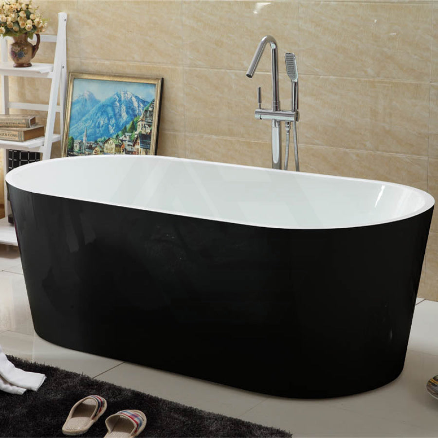 1500/1700mm Ovia Oval Bathtub Freestanding Acrylic Gloss Black And White No Overflow