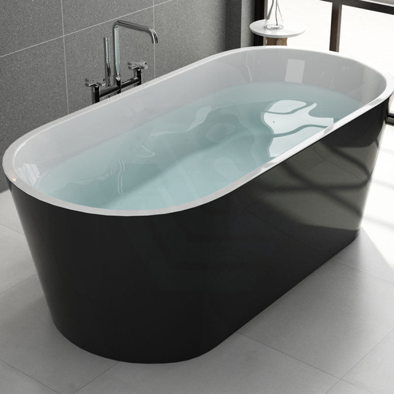 1500/1700Mm Ovia Oval Bathtub Freestanding Acrylic Gloss Black And White No Overflow