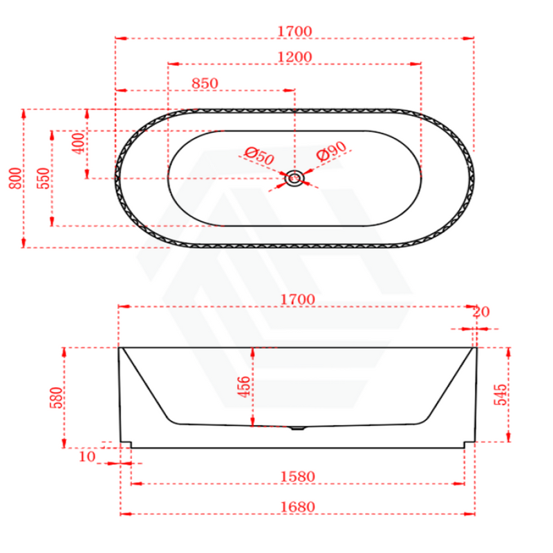 1500/1700Mm Roma Oval Bathtub Freestanding Acrylic Gloss White No Overflow 1680Mm Matt Bathtubs