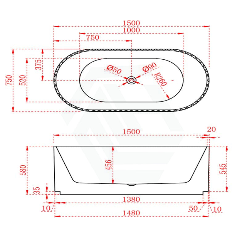 1500/1700Mm Roma Oval Bathtub Freestanding Acrylic Matt White No Overflow 1500Mm Gloss Bathtubs