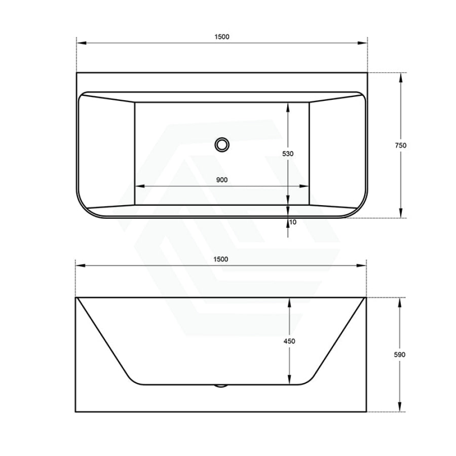 1500/1700mm Ultra-Slim Bathtub Back To Wall Gloss White Acrylic No Overflow 1500mm