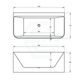 1500/1700mm Ultra-Slim Bathtub Back To Wall Gloss White Acrylic No Overflow 1500mm
