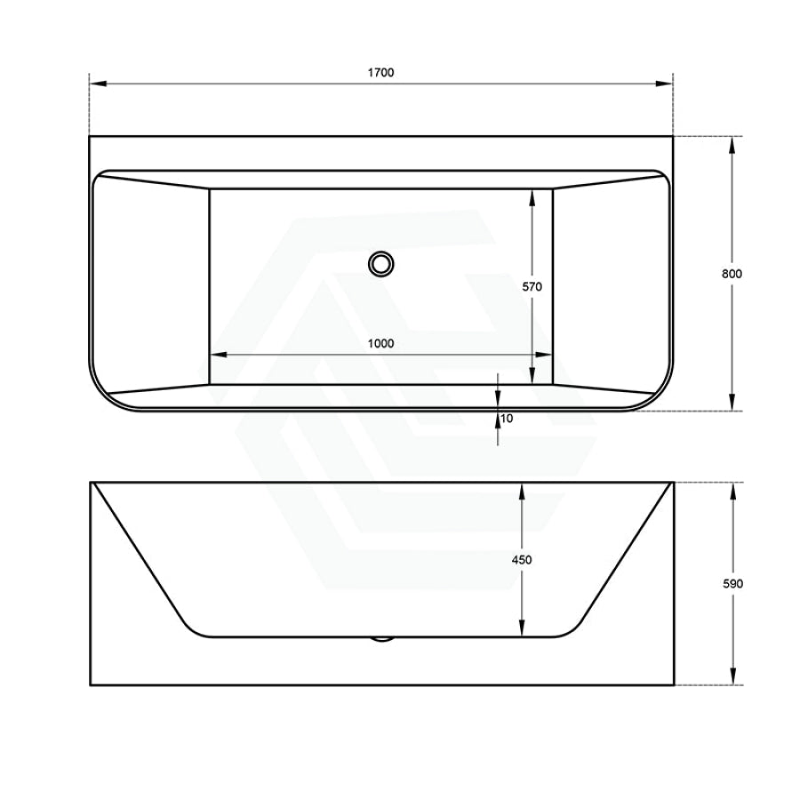 1500/1700mm Ultra-Slim Bathtub Back To Wall Gloss White Acrylic No Overflow 1700mm