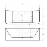 1500/1700mm Ultra-Slim Bathtub Back To Wall Gloss White Acrylic No Overflow 1700mm