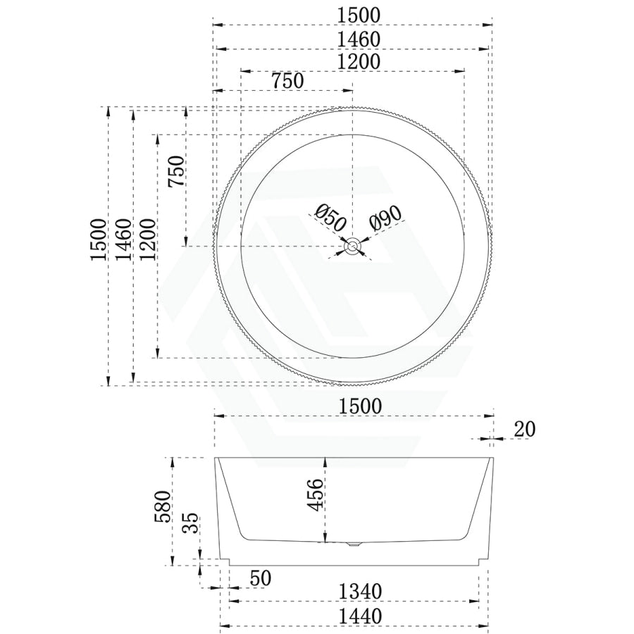 1500Mm Sunshine Groove Freestanding Bathtub Round Matt White No Overflow Bathtubs