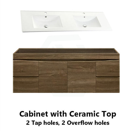 1500Mm Dark Timber Wall Hung Bathroom Vanity Curved Edge Doors And Drawers Cabinet Only With Classic