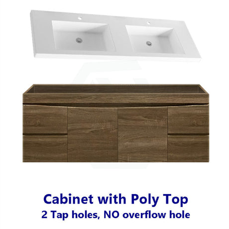 1500Mm Dark Timber Wall Hung Bathroom Vanity Curved Edge Doors And Drawers Cabinet Only With Double