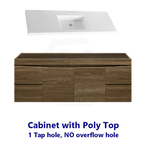 1500Mm Dark Timber Wall Hung Bathroom Vanity Curved Edge Doors And Drawers Cabinet Only With Single