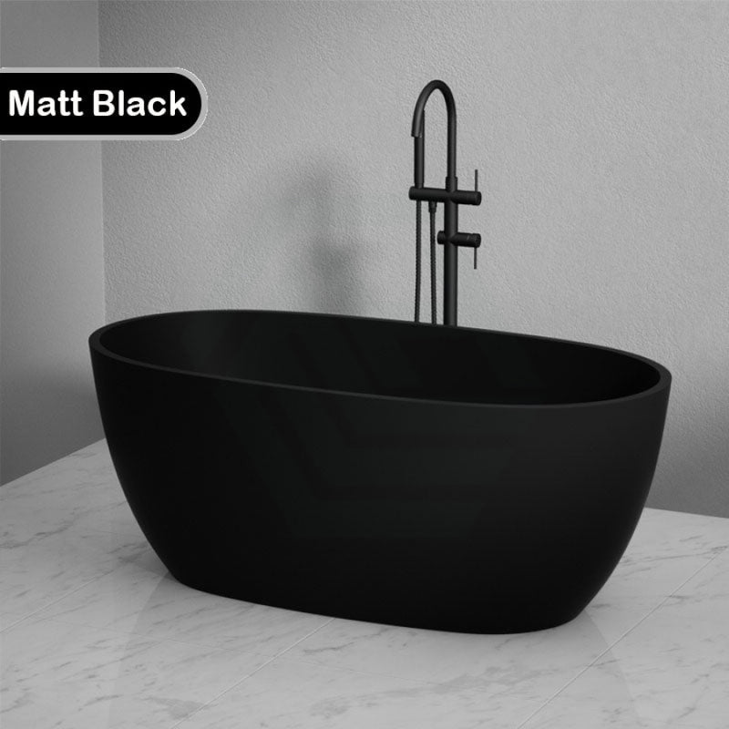1500/1700Mm Full Matt Black Oval Bathtub Freestanding Acrylic No Overflow