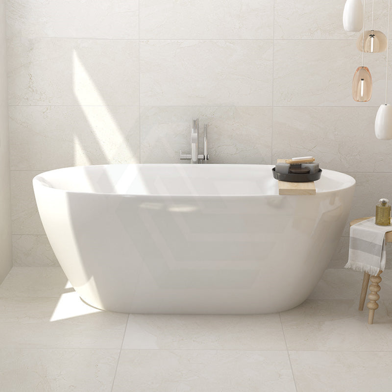 1500X750X590Mm Stella Oval Bathtub Freestanding Acrylic Gloss White No Overflow