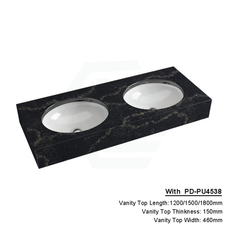 150Mm Gloss Black Swan Stone Top Calacatta Quartz With Undermount Basin 1200X460Mm Double Bowls /