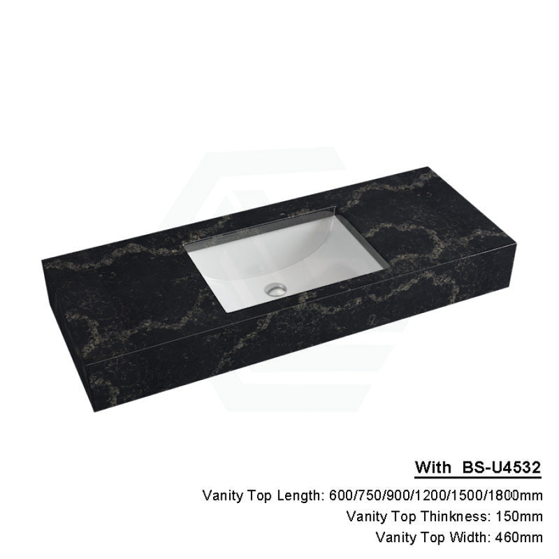 150Mm Gloss Black Swan Stone Top Calacatta Quartz With Undermount Basin 600X460Mm / Bs-U4532