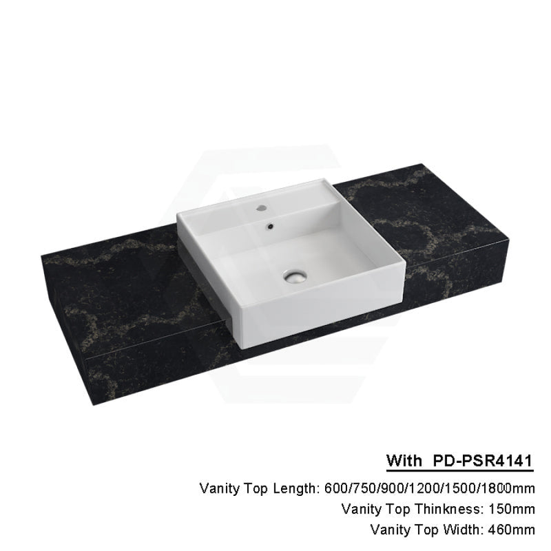 150Mm Gloss Black Swan Stone Top Quartz With Semi-Recessed Basin 600X460Mm / Pd-Psr4141 (410X410Mm)