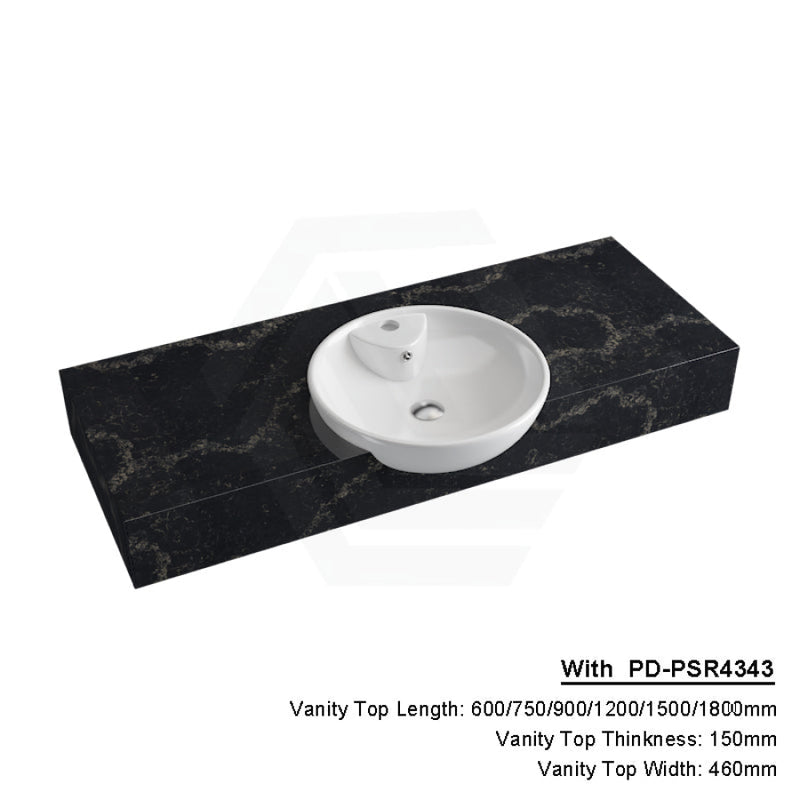 150Mm Gloss Black Swan Stone Top Quartz With Semi-Recessed Basin 600X460Mm / Pd-Psr4343 (430X430Mm)