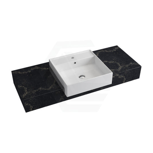 150mm Gloss Black Swan Stone Top Quartz with Semi-Recessed Basin 600-1800mm