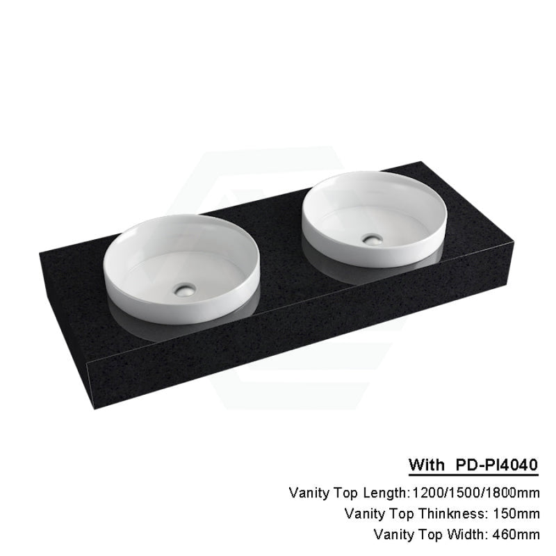 150Mm Gloss Ink Black Stone Top Calacatta Quartz With Inset Basin 1200X460Mm Double Bowls /
