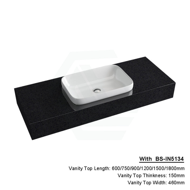150Mm Gloss Ink Black Stone Top Calacatta Quartz With Inset Basin 600X460Mm / Bs-In5134 (530X370Mm)