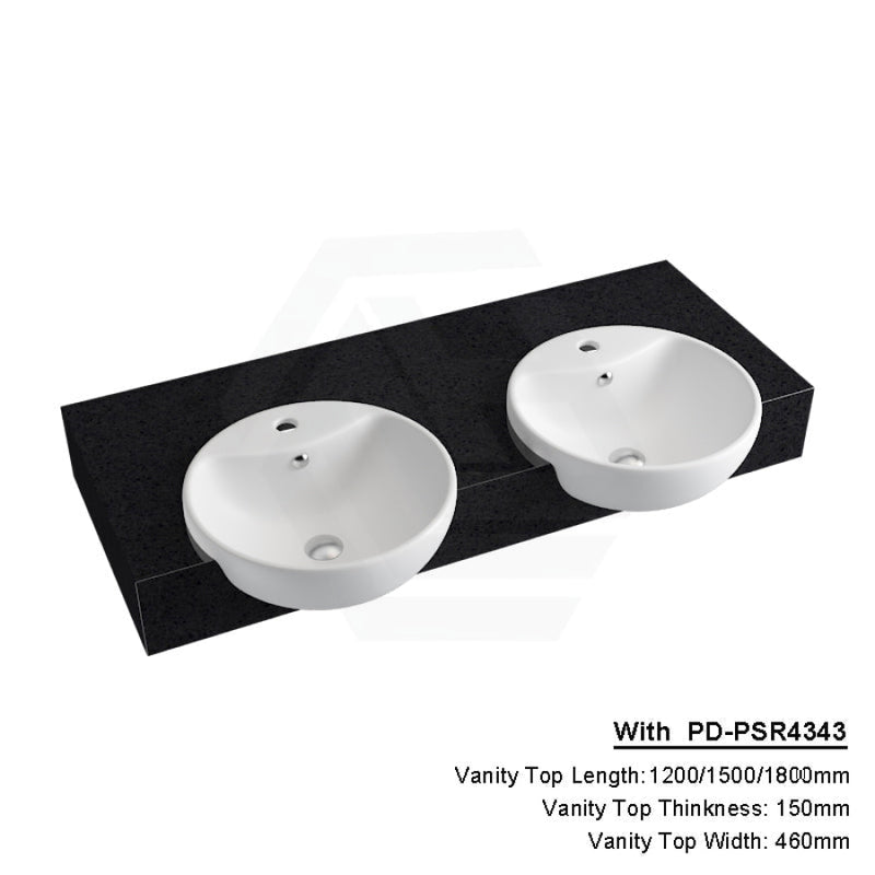 150Mm Gloss Ink Black Stone Top Quartz With Semi-Recessed Basin 1200X460Mm Double Bowls / Pd-Psr4343