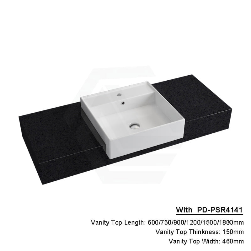 150Mm Gloss Ink Black Stone Top Quartz With Semi-Recessed Basin 600X460Mm / Pd-Psr4141 (410X410Mm)