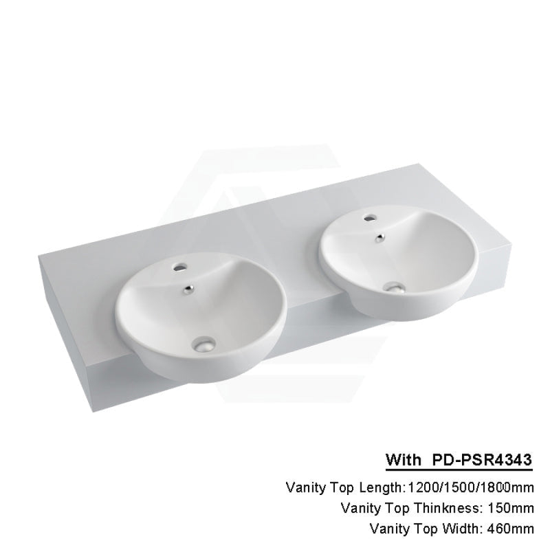 150Mm Gloss Silk White Stone Top Quartz With Semi-Recessed Basin 1200X460Mm Double Bowls /