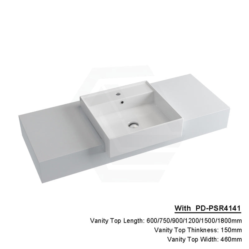 150Mm Gloss Silk White Stone Top Quartz With Semi-Recessed Basin 600X460Mm / Pd-Psr4141 (410X410Mm)