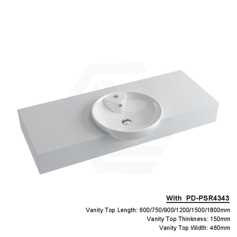 150Mm Gloss Silk White Stone Top Quartz With Semi-Recessed Basin 600X460Mm / Pd-Psr4343 (430X430Mm)