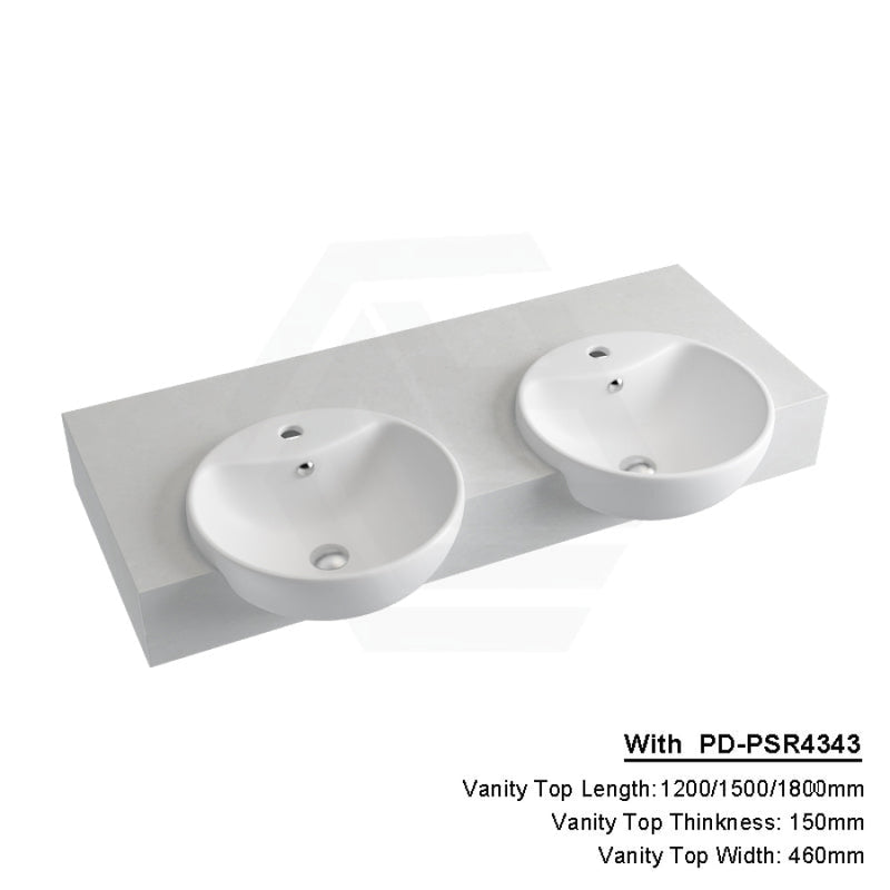150Mm Gloss White Canvas Stone Top Calacatta Quartz With Semi-Recessed Basin 1200X460Mm Double Bowls
