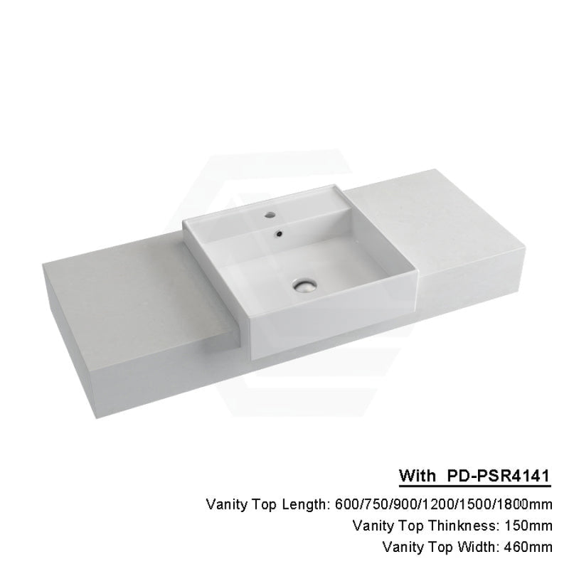 150Mm Gloss White Canvas Stone Top Calacatta Quartz With Semi-Recessed Basin 600X460Mm / Pd-Psr4141
