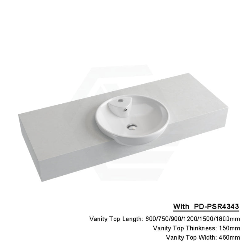 150Mm Gloss White Canvas Stone Top Calacatta Quartz With Semi-Recessed Basin 600X460Mm / Pd-Psr4343