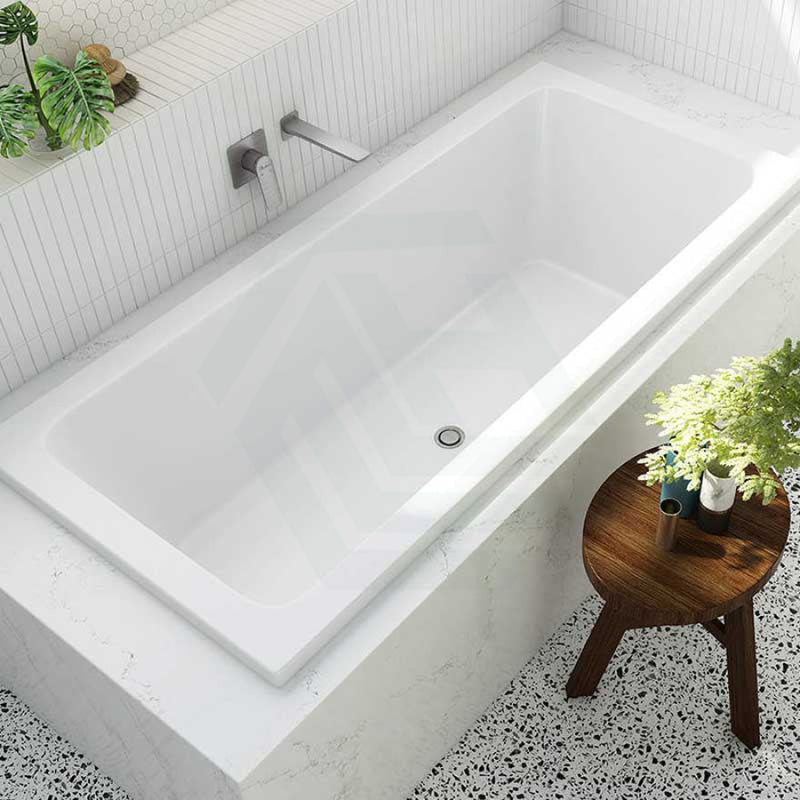 1675/1750mm Oliveri Munich Island Square Drop in Bathtub Acrylic Gloss White Built in Shower Bath