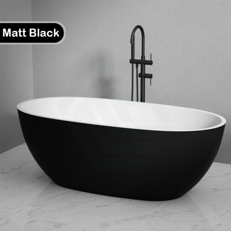 1700X810X590Mm Stella Oval Bathtub Freestanding Acrylic Matt Black & White No Overflow