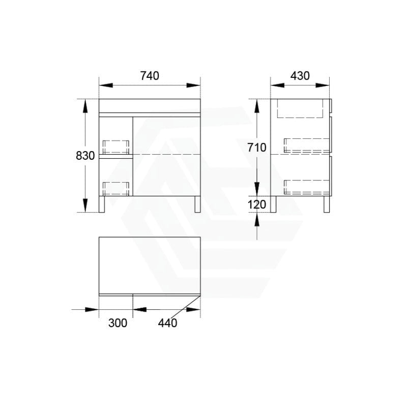 750/900/1200Mm 2-Drawer 1-Door Bathroom Freestanding Leg Vanity Single Multi-Colour Cabinet Only