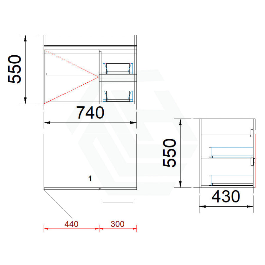 2-Drawer 1-Door Wall Hung Bathroom Floating Vanity Single Bowl Multi-Colour Cabinet Only 750Mm 