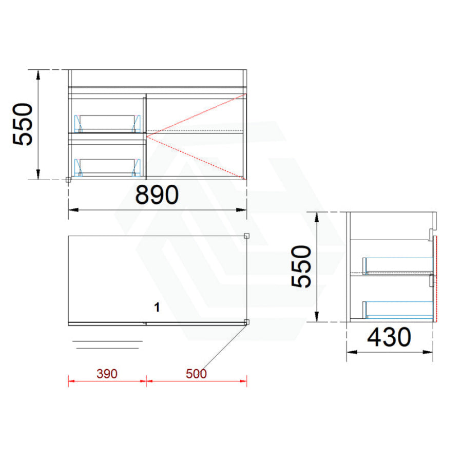 2-Drawer 1-Door Wall Hung Bathroom Floating Vanity Single Bowl Multi-Colour Cabinet Only 900Mm 