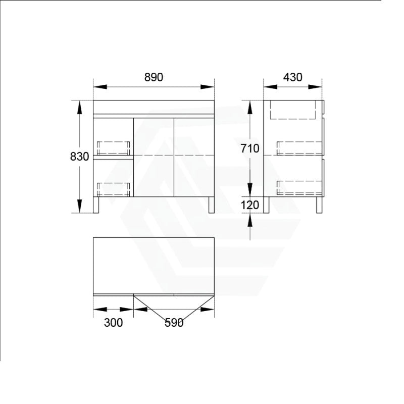 900/1200Mm 2-Drawer 2-Door Bathroom Freestanding Leg Vanity Single Multi-Colour Cabinet Only 900Mm /