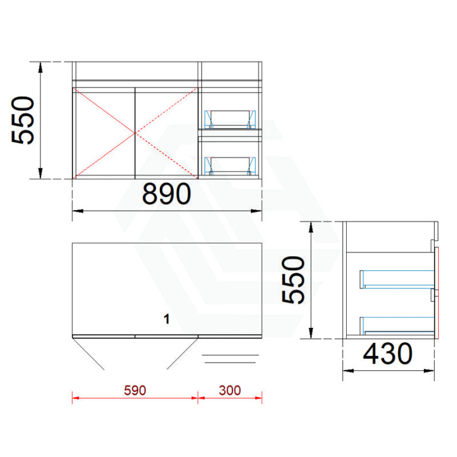 2-Drawer 2-Door Wall Hung Bathroom Floating Vanity Single Bowl Multi-Colour Cabinet Only 900Mm 
